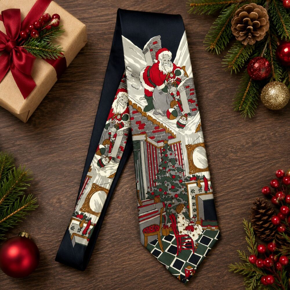 417 Van Heusen Christmas Santa Chimney Holiday Men Silk Neck Tie (407)